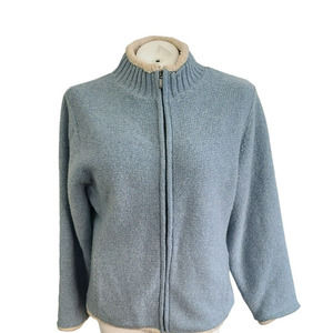 Alps Womens Blue Full Zip Fleece Lined Knit Cardigan Sweater Size Small